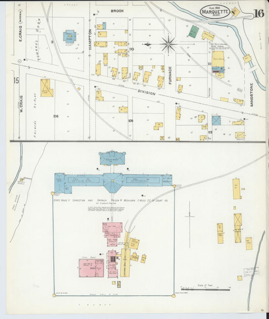 Sanborn Fire Insurance Map from Marquette, Marquette County, Michigan (1904), Sheet #0016 - Historic Sanborn Fire Insurance Map Print, vintage old map wall art, antique decor, genealogy gift, Michigan Michigan map
