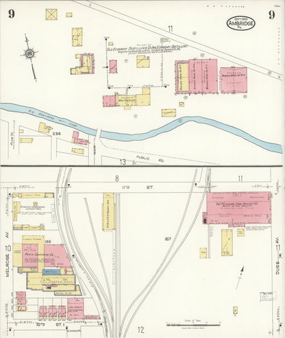 Sanborn Fire Insurance Map from Ambridge, Beaver County, Pennsylvania (1923), Sheet #0009 - Historic Sanborn Fire Insurance Map Print, vintage old map wall art, antique decor, genealogy gift, Pennsylvania Pennsylvania map