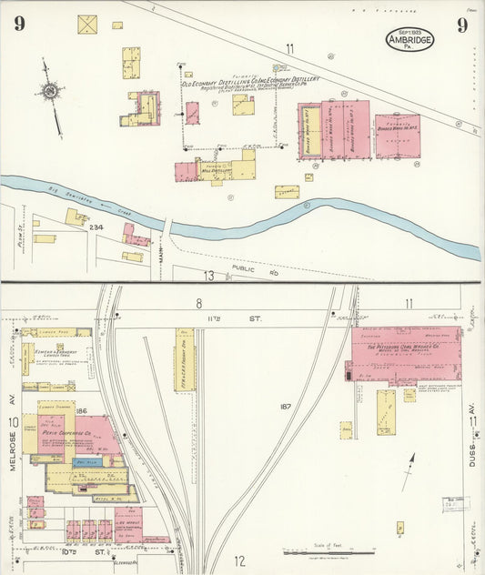 Sanborn Fire Insurance Map from Ambridge, Beaver County, Pennsylvania (1923), Sheet #0009 - Historic Sanborn Fire Insurance Map Print, vintage old map wall art, antique decor, genealogy gift, Pennsylvania Pennsylvania map