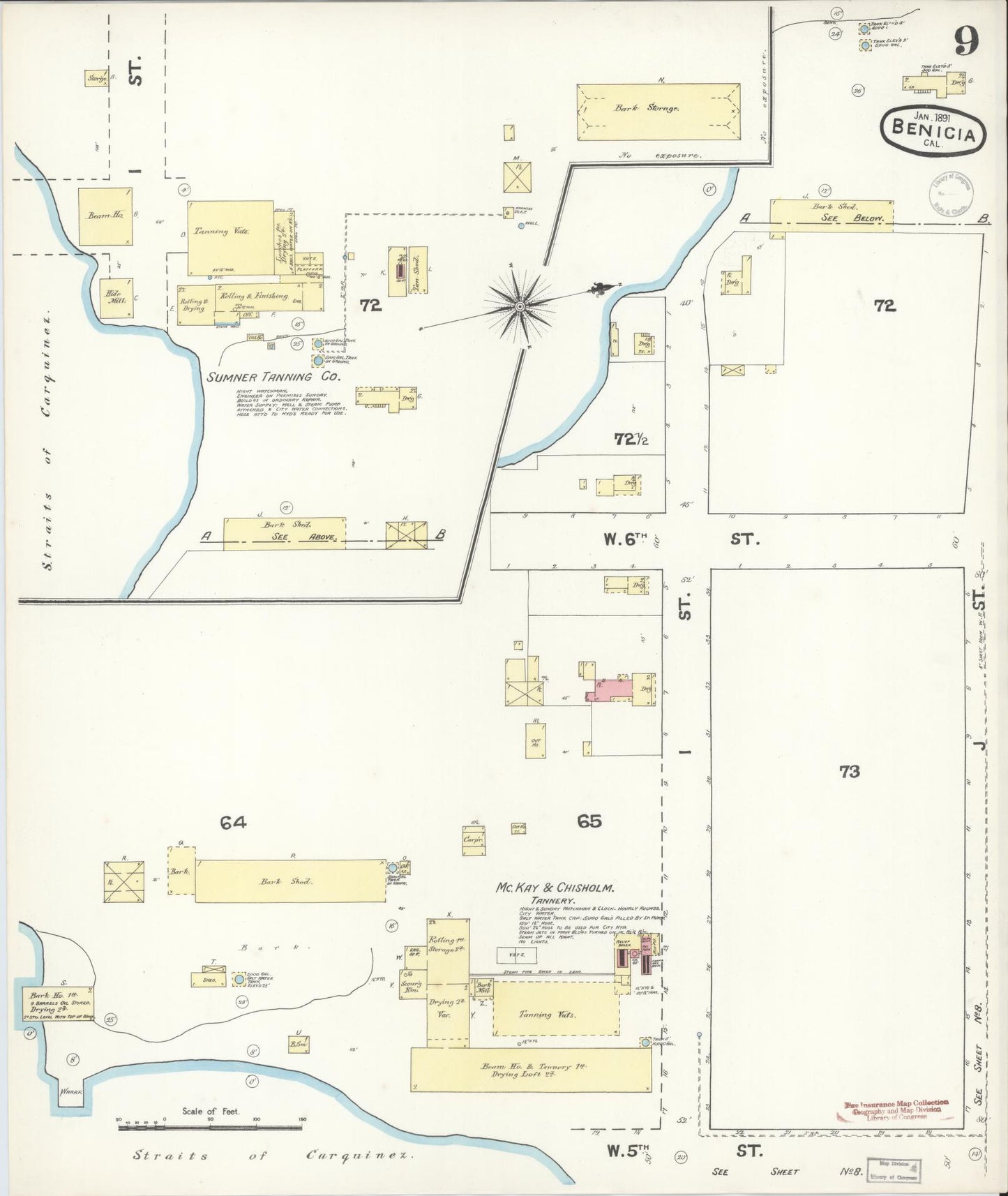 Sanborn Fire Insurance Map from Benicia, Solano County, California (1891), Sheet #0009 - Historic Sanborn Fire Insurance Map Print, vintage old map wall art, antique decor, genealogy gift, California California map