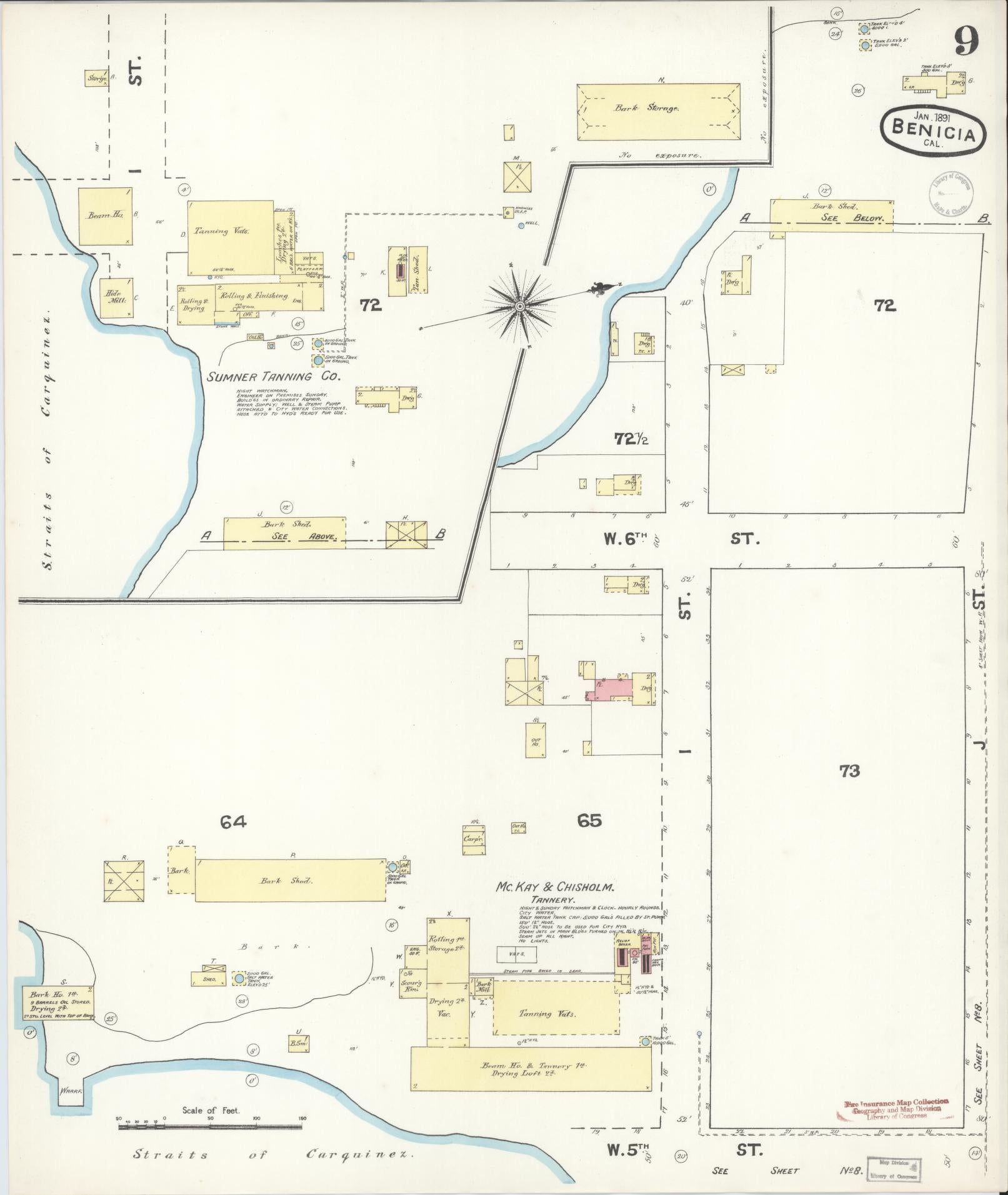 Sanborn Fire Insurance Map from Benicia, Solano County, California (1891), Sheet #0009 - Historic Sanborn Fire Insurance Map Print, vintage old map wall art, antique decor, genealogy gift, California California map