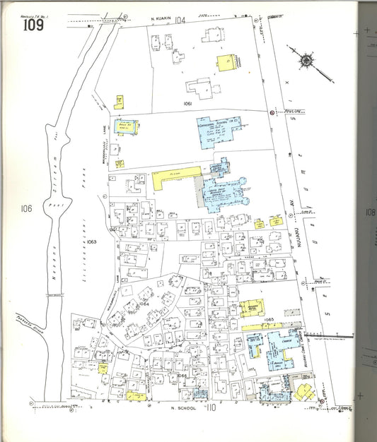 Sanborn Fire Insurance Map from Honolulu, Oahu County, Hawaii (1955), Sheet #0109 - Historic Sanborn Fire Insurance Map Print, vintage old map wall art