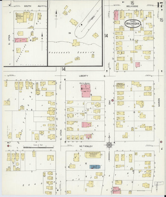 Sanborn Fire Insurance Map from Waukegan, Lake County, Illinois (1912), Sheet #0017 - Historic Sanborn Fire Insurance Map Print, vintage old map wall art, antique decor, genealogy gift, Illinois Illinois map