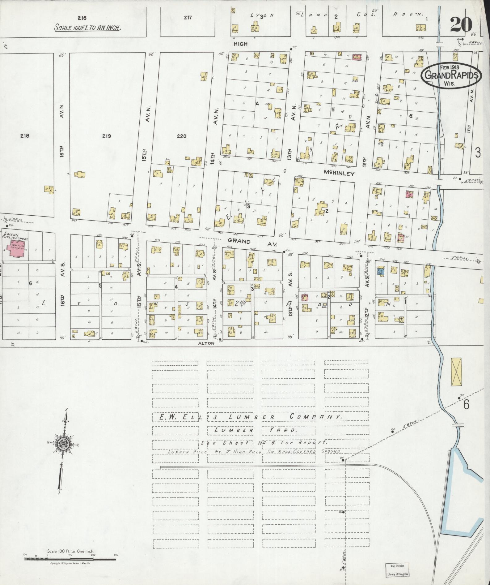 Sanborn Fire Insurance Map from Grand Rapids, Wood County, Wisconsin (1919), Sheet #0020 - Complete Map Set gallery image, historic Sanborn map, vintage wall art, Wisconsin Wisconsin