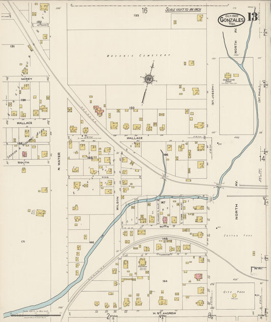 Sanborn Fire Insurance Map from Gonzales, Gonzales County, Texas (1922), Sheet #0013 - Historic Sanborn Fire Insurance Map Print, vintage old map wall art, antique decor, genealogy gift, Texas Texas map