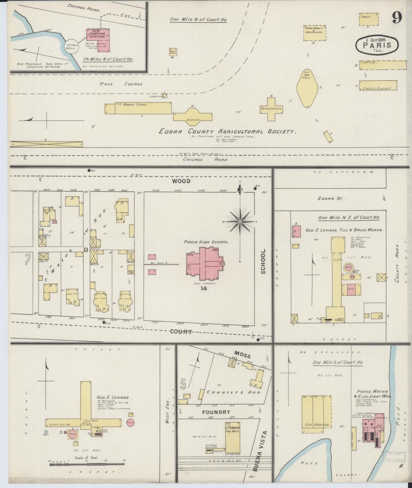 Sanborn Fire Insurance Map from Paris, Edgar County, Illinois (1895), Sheet #0009 - Historic Sanborn Fire Insurance Map Print, vintage old map wall art, antique decor, genealogy gift, Illinois Illinois map