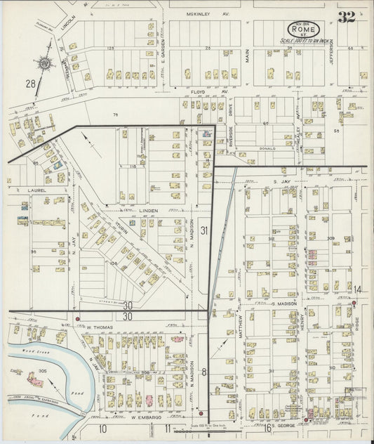 Sanborn Fire Insurance Map from Rome, Oneida County, New York (1914), Sheet #0032 - Historic Sanborn Fire Insurance Map Print, vintage old map wall art, antique decor, genealogy gift, New York New York map
