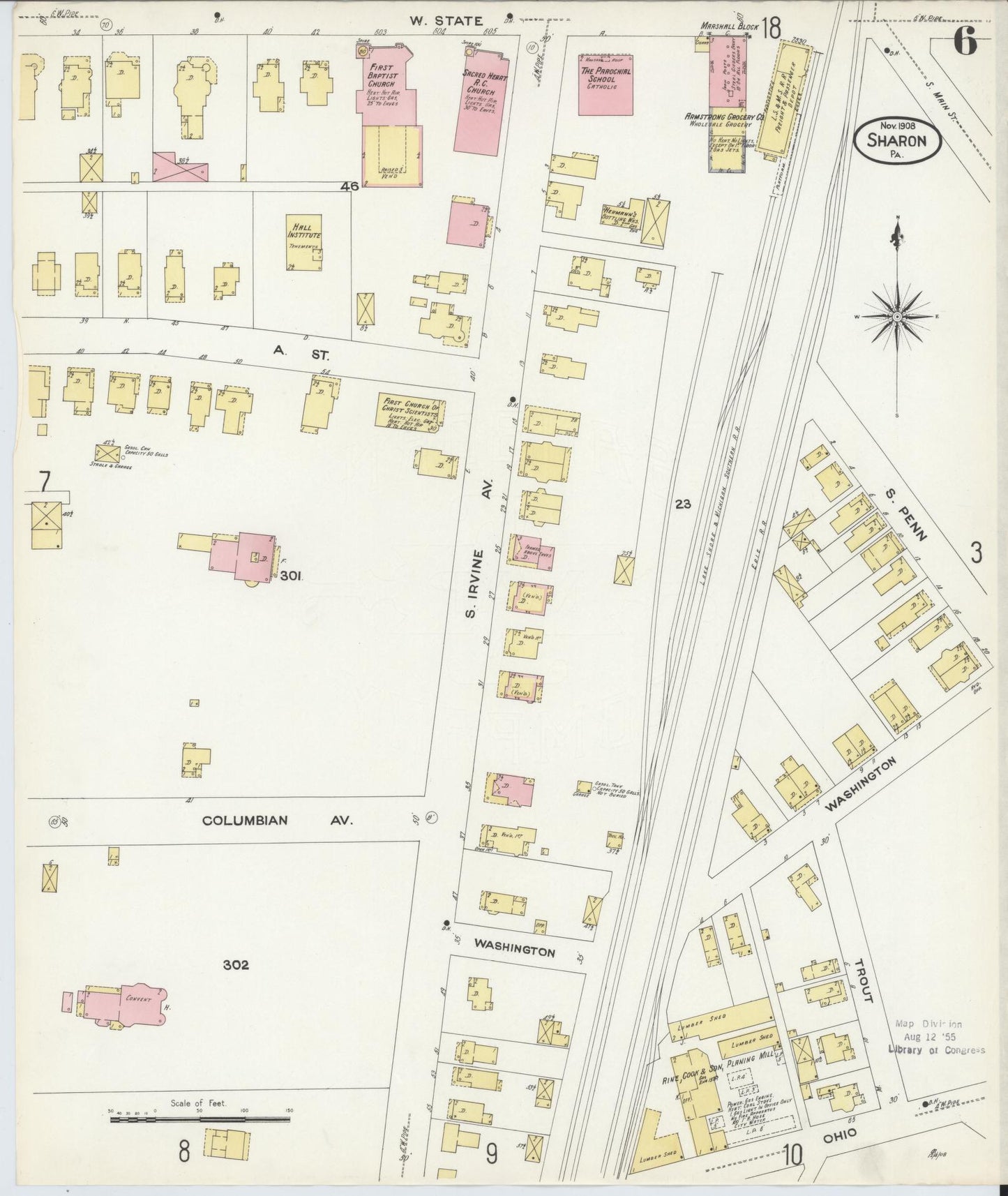 Sanborn Fire Insurance Map from Sharon, Mercer County, Pennsylvania (1908), Sheet #0006 - Complete Map Set gallery image, historic Sanborn map, vintage wall art, Pennsylvania Pennsylvania