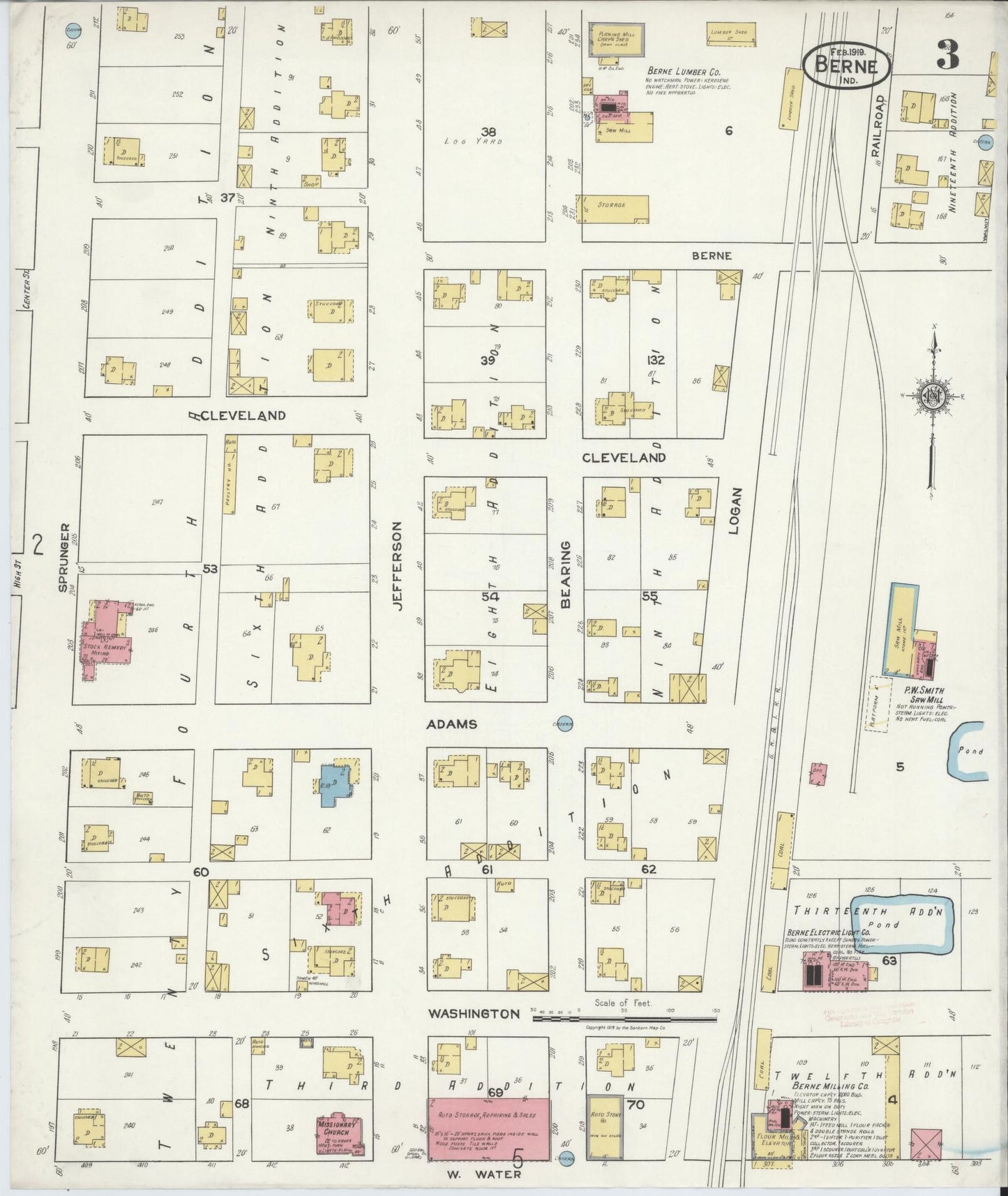 Sanborn Fire Insurance Map from Berne, Adams County, Indiana (1919), Sheet #0003 - Complete Map Set gallery image, historic Sanborn map, vintage wall art, Indiana Indiana