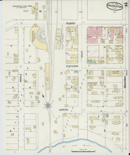 Sanborn Fire Insurance Map from Crookston, Polk County, Minnesota (1890), Sheet #0002 - Complete Map Set gallery image, historic Sanborn map, vintage wall art, Minnesota Minnesota