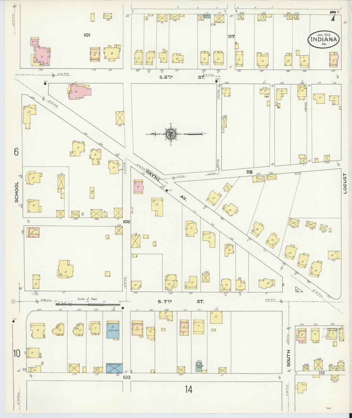 Sanborn Fire Insurance Map from Indiana, Indiana County, Pennsylvania (1910), Sheet #0007 - Complete Map Set gallery image, historic Sanborn map, vintage wall art, Pennsylvania Pennsylvania