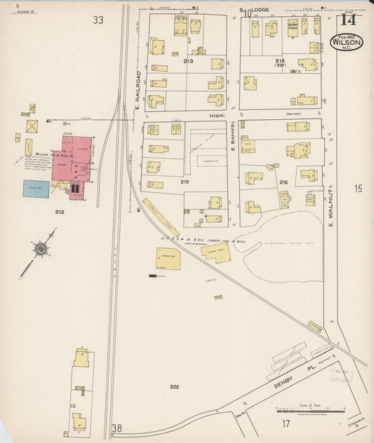Sanborn Fire Insurance Map from Wilson, Wilson County, North Carolina (1922), Sheet #0014 - Historic Sanborn Fire Insurance Map Print, vintage old map wall art, antique decor, genealogy gift, North Carolina North Carolina map