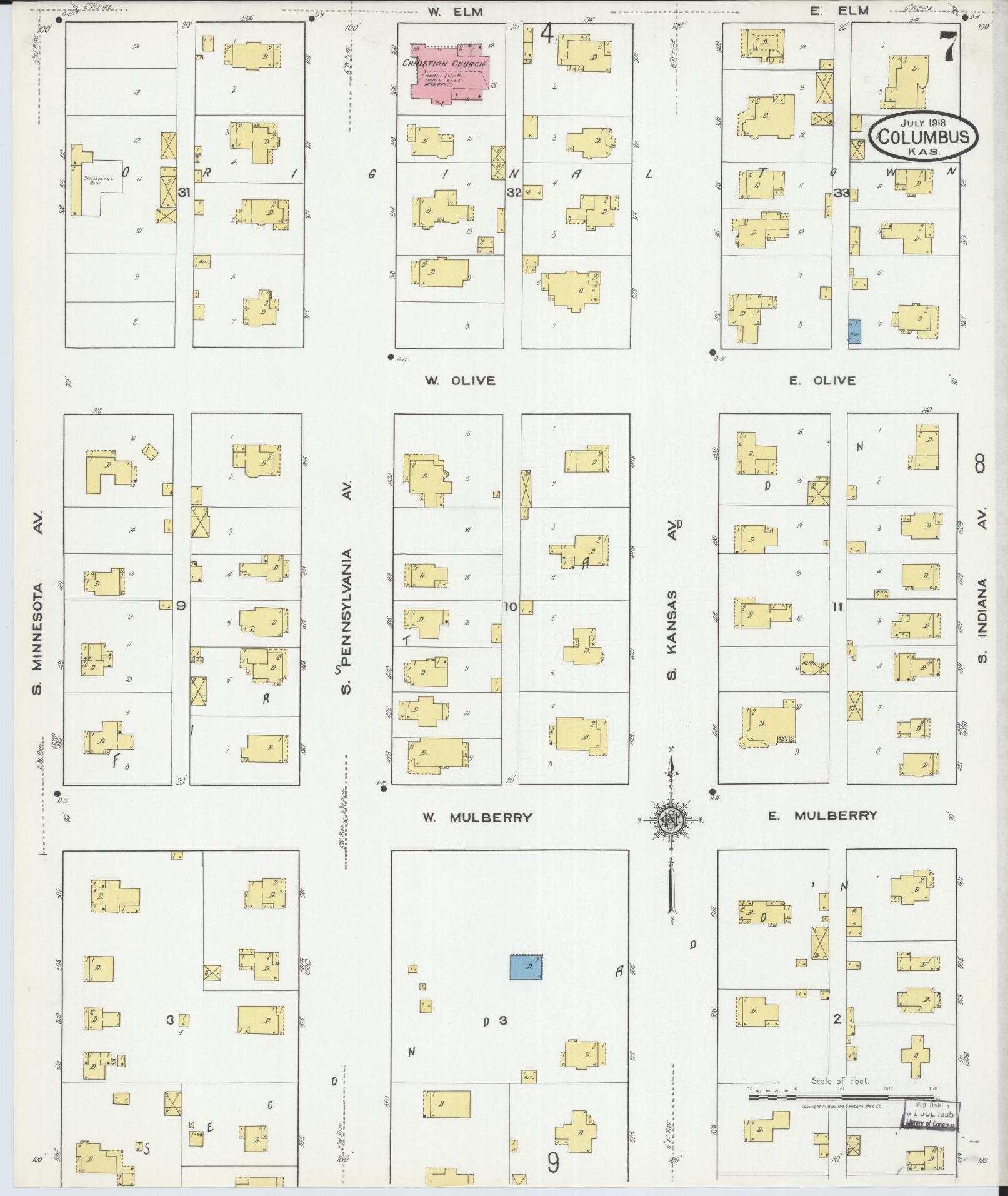 Sanborn Fire Insurance Map from Columbus, Cherokee County, Kansas (1918), Sheet #0007 - Historic Sanborn Fire Insurance Map Print, vintage old map wall art, antique decor, genealogy gift, Kansas Kansas map
