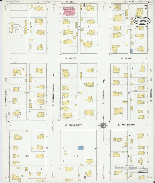 Sanborn Fire Insurance Map from Columbus, Cherokee County, Kansas (1918), Sheet #0007 - Historic Sanborn Fire Insurance Map Print, vintage old map wall art, antique decor, genealogy gift, Kansas Kansas map