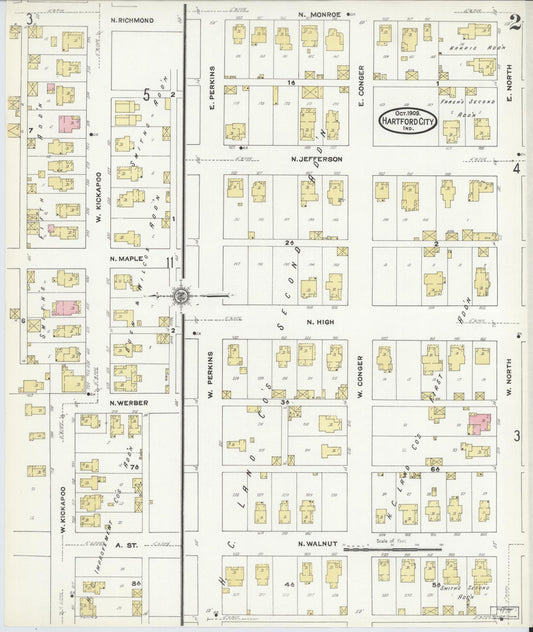Sanborn Fire Insurance Map from Hartford City, Blackford County, Indiana (1909), Sheet #0002 - Historic Sanborn Fire Insurance Map Print, vintage old map wall art, antique decor, genealogy gift, Indiana Indiana map