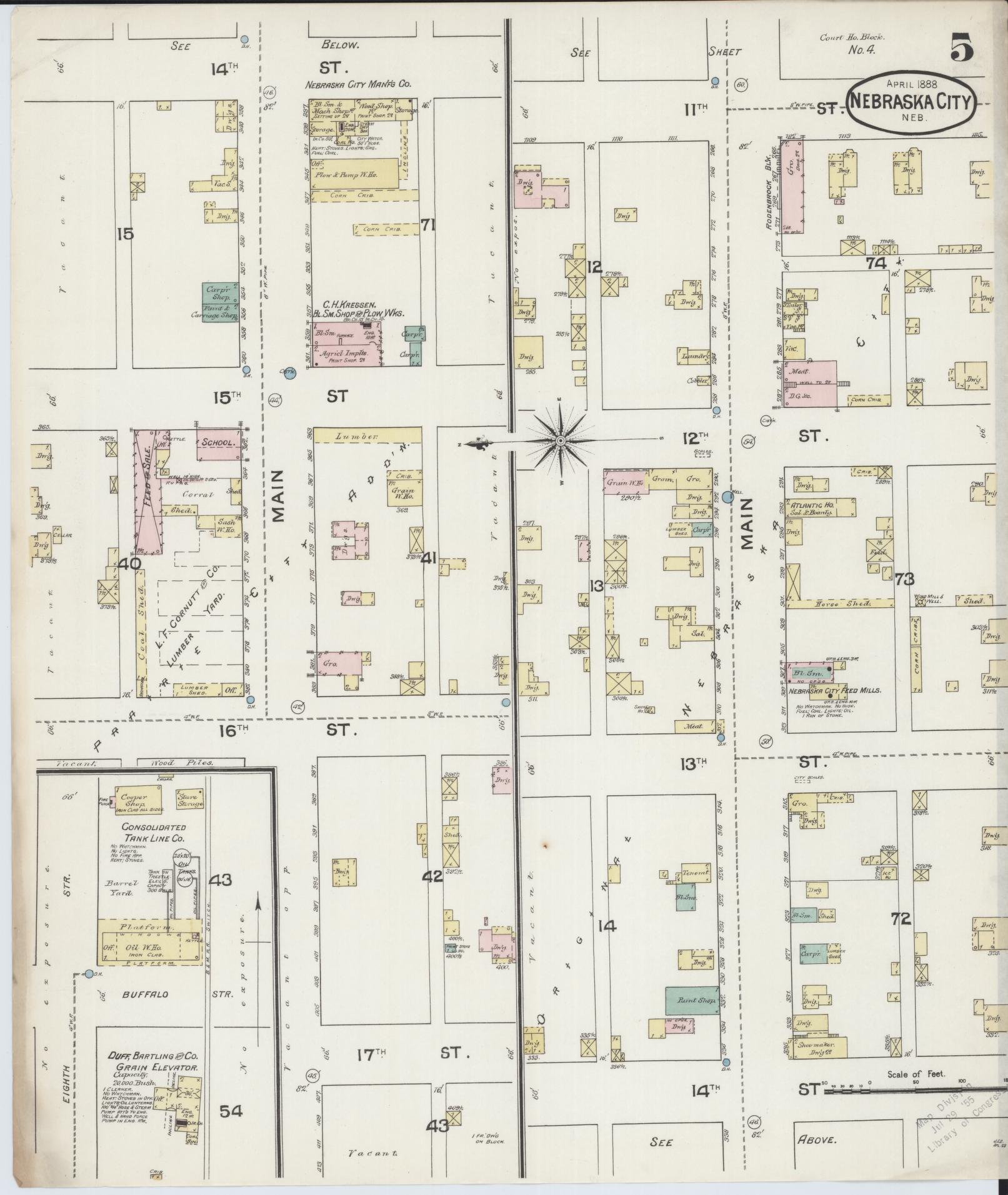 Sanborn Fire Insurance Map from Nebraska City, Otoe County, Nebraska (1888), Sheet #0005 - Complete Map Set gallery image, historic Sanborn map, vintage wall art, Nebraska Nebraska