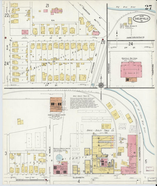 Sanborn Fire Insurance Map from Shelbyville, Shelby County, Indiana (1910), Sheet #0027 - Historic Sanborn Fire Insurance Map Print, vintage old map wall art, antique decor, genealogy gift, Indiana Indiana map