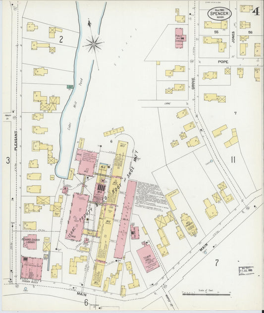 Sanborn Fire Insurance Map from Spencer, Worcester County, Massachusetts (1901), Sheet #0004 - Historic Sanborn Fire Insurance Map Print, vintage old map wall art, antique decor, genealogy gift, Massachusetts Massachusetts map