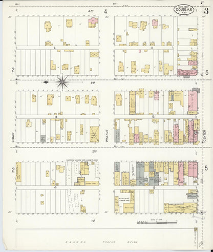 Sanborn Fire Insurance Map from Douglas, Converse County, Wyoming (1907), Sheet #0003 - Complete Map Set gallery image, historic Sanborn map, vintage wall art, Wyoming Wyoming