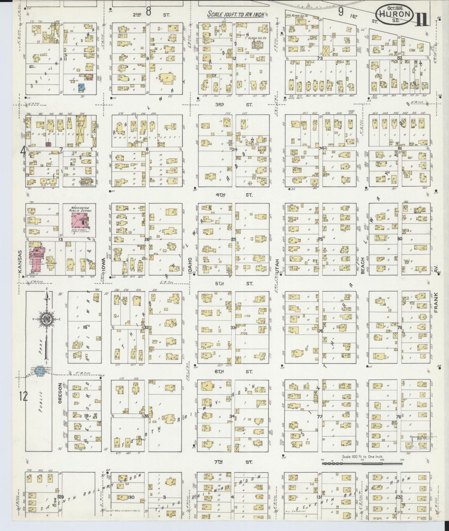 Sanborn Fire Insurance Map from Huron, Beadle County, South Dakota (1916), Sheet #0011 - Complete Map Set gallery image, historic Sanborn map, vintage wall art, South Dakota South Dakota