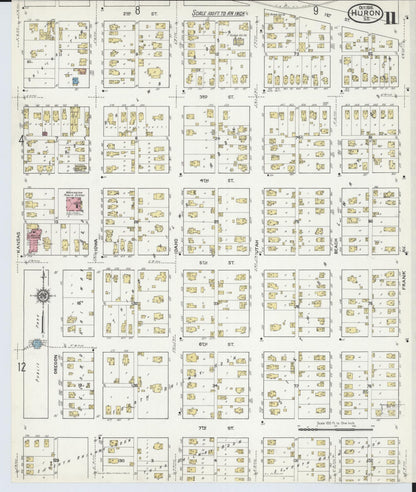 Sanborn Fire Insurance Map from Huron, Beadle County, South Dakota (1916), Sheet #0011 - Complete Map Set gallery image, historic Sanborn map, vintage wall art, South Dakota South Dakota