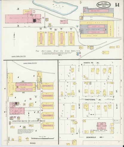 Sanborn Fire Insurance Map from Bartlesville, Washington County, Oklahoma (1909), Sheet #0014 - Complete Map Set gallery image, historic Sanborn map, vintage wall art, Oklahoma Oklahoma