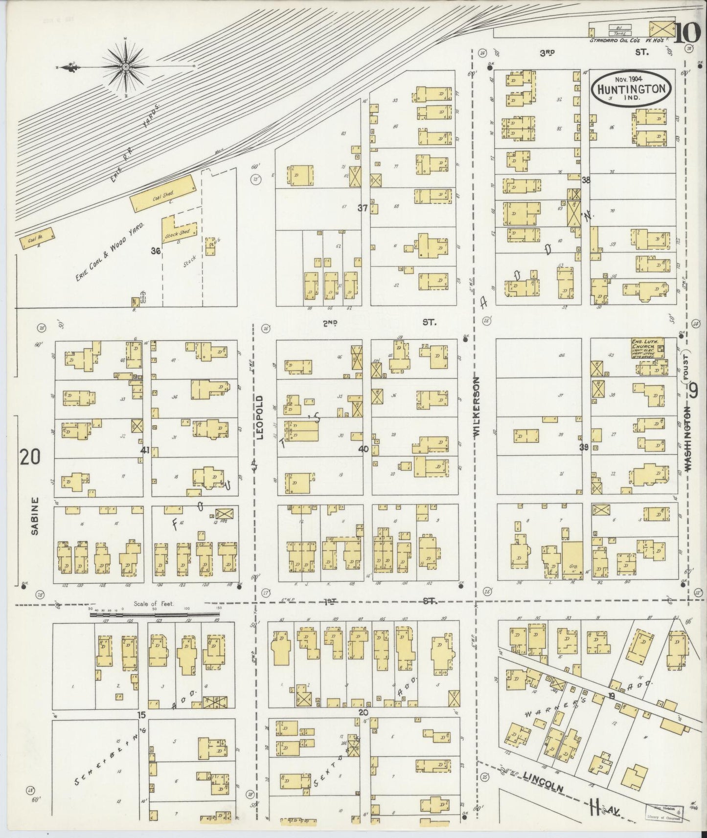 Sanborn Fire Insurance Map from Huntington, Huntington County, Indiana (1904), Sheet #0010 - Complete Map Set gallery image, historic Sanborn map, vintage wall art, Indiana Indiana