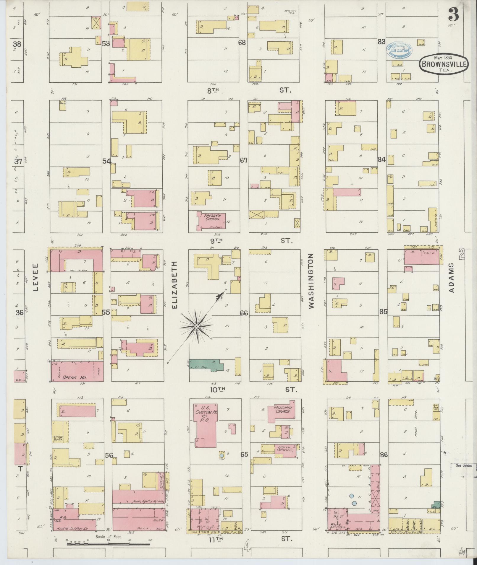 Sanborn Fire Insurance Map from Brownsville, Cameron County, Texas (1894), Sheet #0003 - Complete Map Set gallery image, historic Sanborn map, vintage wall art, Texas Texas