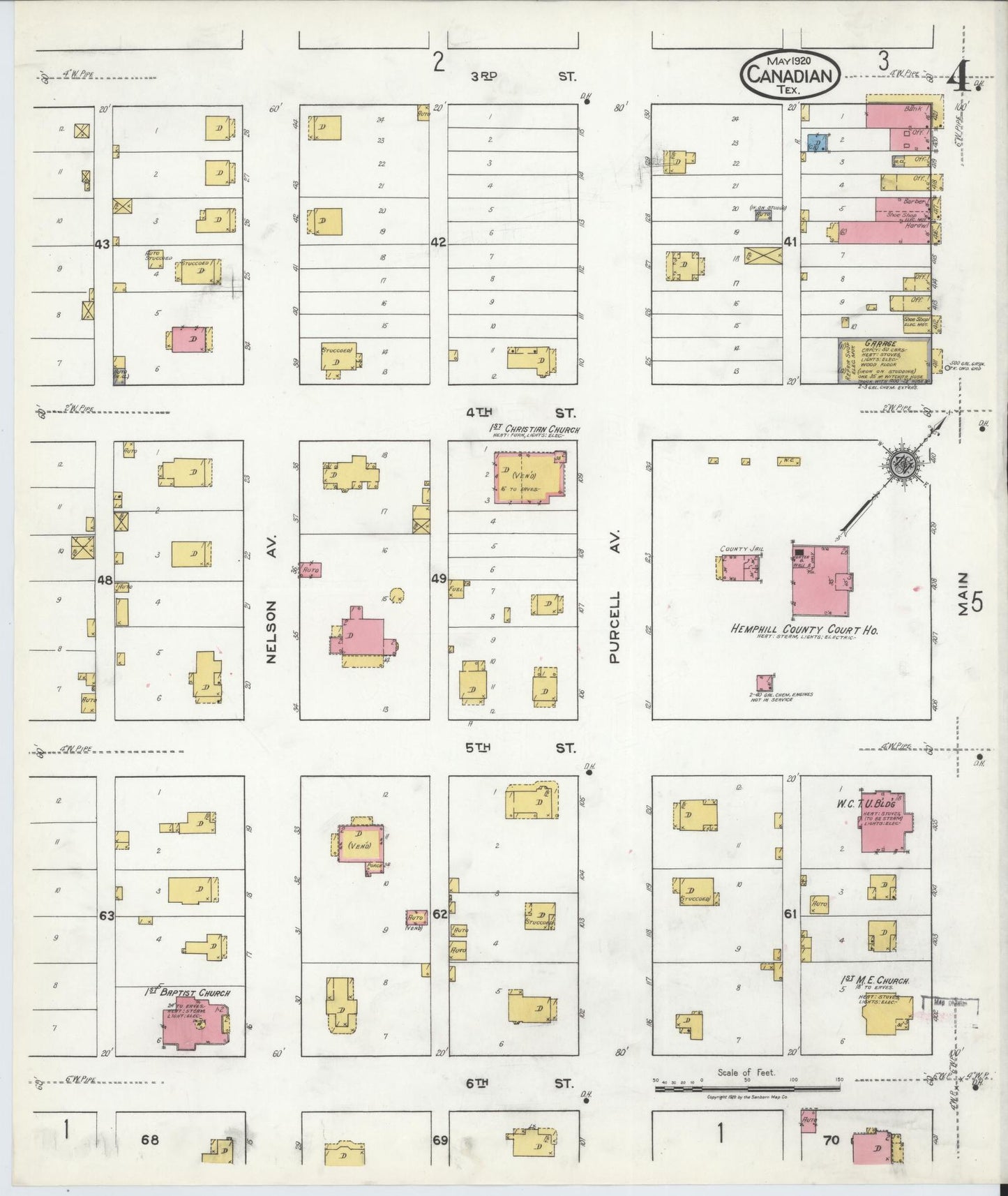 Sanborn Fire Insurance Map from Canadian, Hemphill County, Texas (1920), Sheet #0004 - Historic Sanborn Fire Insurance Map Print, vintage old map wall art, antique decor, genealogy gift, Texas Texas map