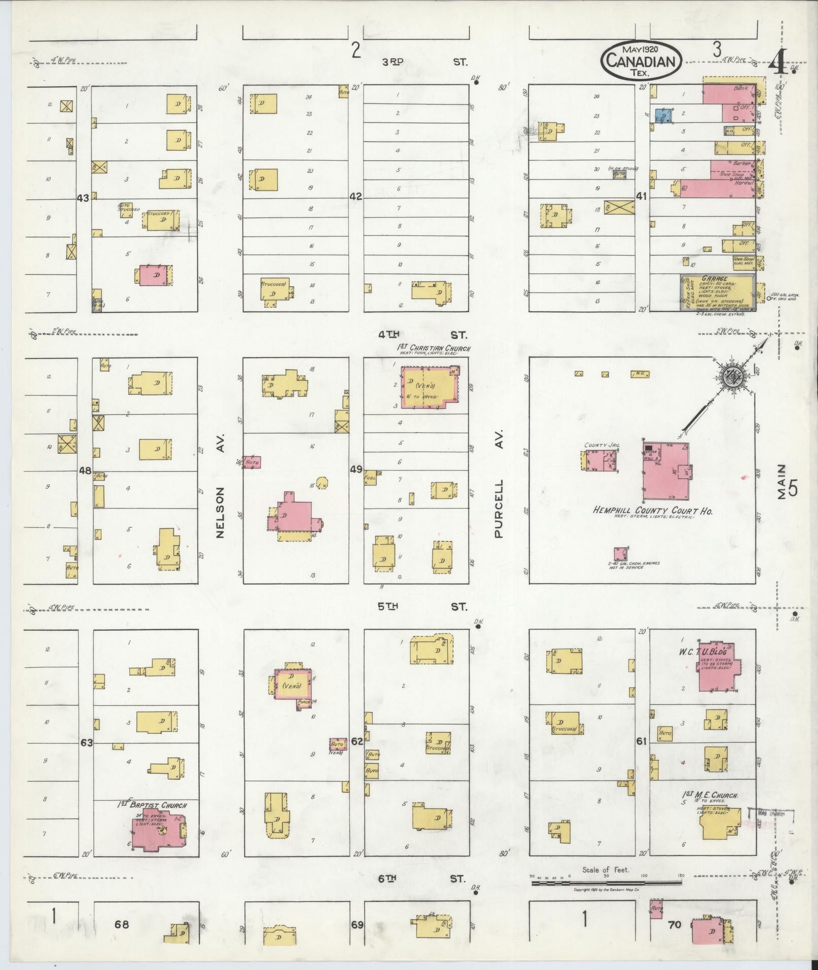 Sanborn Fire Insurance Map from Canadian, Hemphill County, Texas (1920), Sheet #0004 - Historic Sanborn Fire Insurance Map Print, vintage old map wall art, antique decor, genealogy gift, Texas Texas map