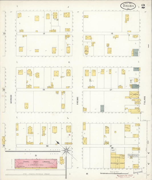 Sanborn Fire Insurance Map from Dinuba, Tulare County, California (1903), Sheet #0002 - Historic Sanborn Fire Insurance Map Print, vintage old map wall art, antique decor, genealogy gift, California California map