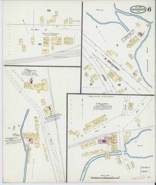 Sanborn Fire Insurance Map from Gardner, Worcester County, Massachusetts (1889), Sheet #0006 - Historic Sanborn Fire Insurance Map Print, vintage old map wall art, antique decor, genealogy gift, Massachusetts Massachusetts map