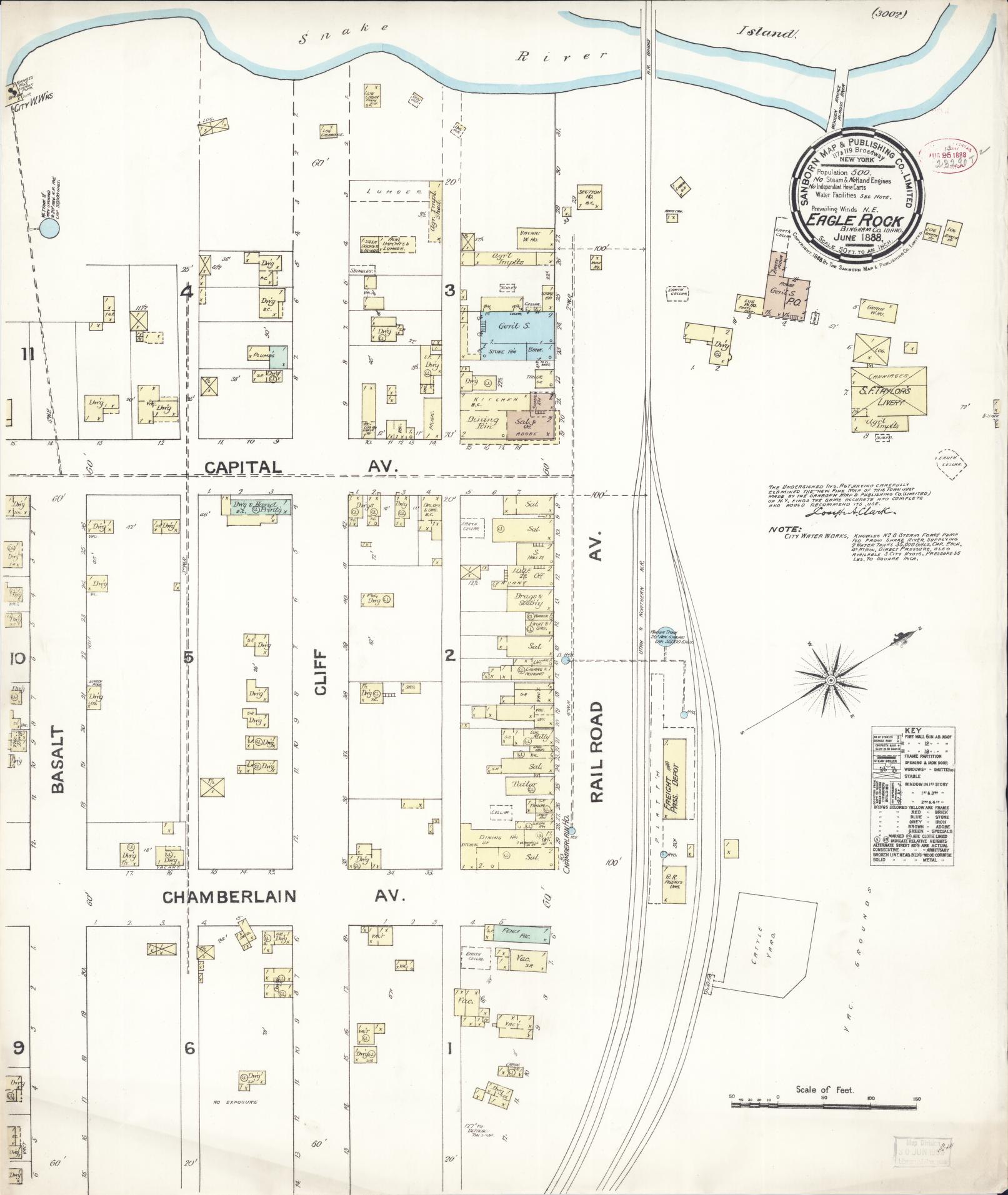 Sanborn Fire Insurance Map from Eagle Rock, Bingham County, Idaho (1888), Sheet #0001 - Historic Sanborn Fire Insurance Map Print, vintage old map wall art, antique decor, genealogy gift, Idaho Idaho map