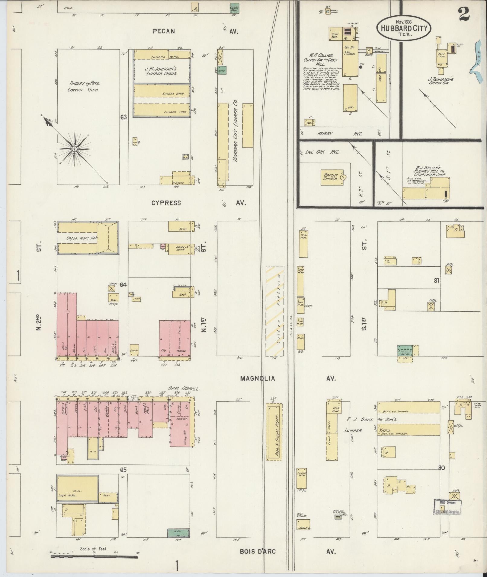 Sanborn Fire Insurance Map from Hubbard, Hill County, Texas (1898), Sheet #0002 - Historic Sanborn Fire Insurance Map Print, vintage old map wall art, antique decor, genealogy gift, Texas Texas map