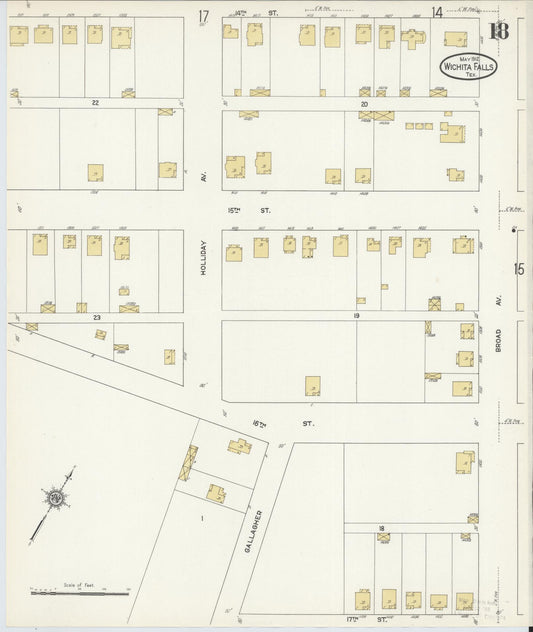 Sanborn Fire Insurance Map from Wichita Falls, Wichita County, Texas (1912), Sheet #0018 - Historic Sanborn Fire Insurance Map Print, vintage old map wall art, antique decor, genealogy gift, Texas Texas map