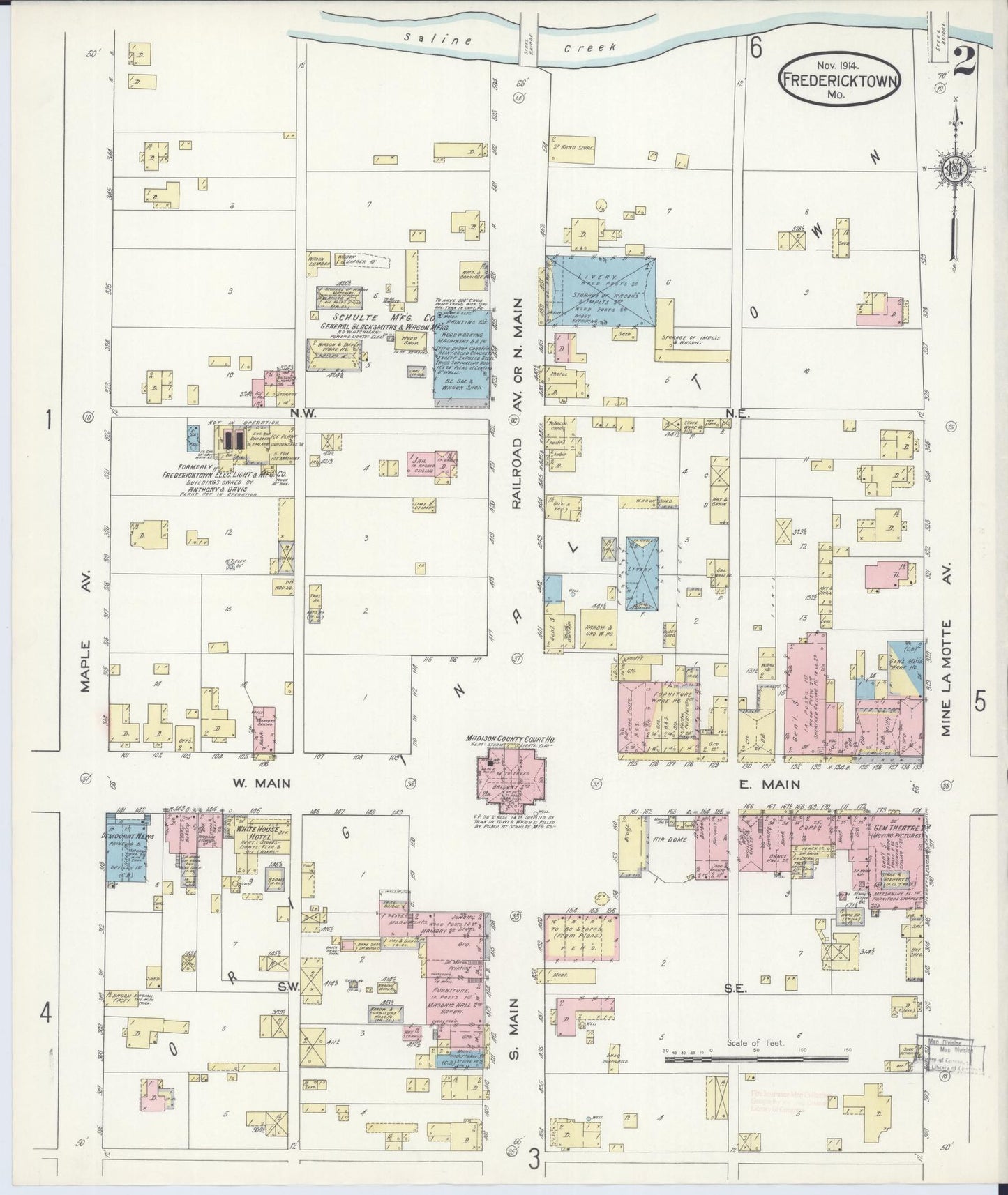 Sanborn Fire Insurance Map from Fredericktown, Madison County, Missouri (1914), Sheet #0002 - Complete Map Set gallery image, historic Sanborn map, vintage wall art, Missouri Missouri
