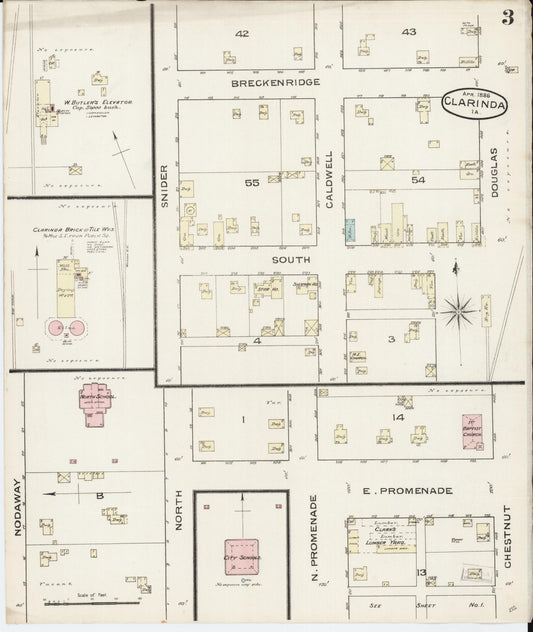 Sanborn Fire Insurance Map from Clarinda, Page County, Iowa (1886), Sheet #0003 - Historic Sanborn Fire Insurance Map Print, vintage old map wall art