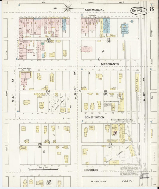 Sanborn Fire Insurance Map from Emporia, Lyon County, Kansas (1888), Sheet #0008 - Historic Sanborn Fire Insurance Map Print, vintage old map wall art, antique decor, genealogy gift, Kansas Kansas map