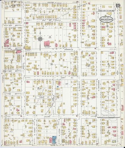 Sanborn Fire Insurance Map from Waukegan, Lake County, Illinois (1917), Sheet #0019 - Complete Map Set gallery image, historic Sanborn map, vintage wall art, Illinois Illinois