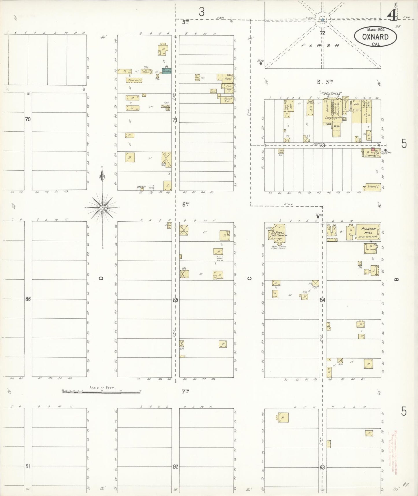 Sanborn Fire Insurance Map from Oxnard, Ventura County, California (1900), Sheet #0004 - Complete Map Set gallery image, historic Sanborn map, vintage wall art, California California