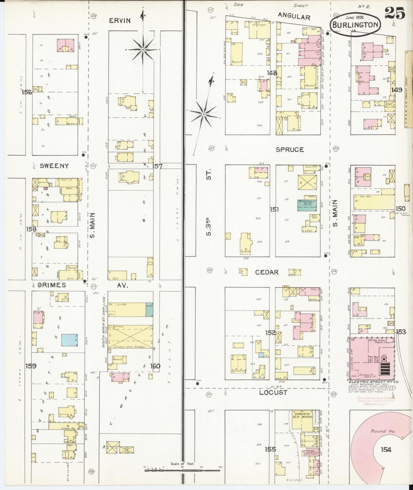 Sanborn Fire Insurance Map from Burlington, Des Moines County, Iowa (1892), Sheet #0025 - Historic Sanborn Fire Insurance Map Print, vintage old map wall art