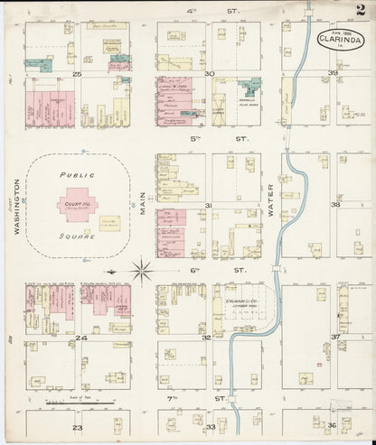 Sanborn Fire Insurance Map from Clarinda, Page County, Iowa (1886), Sheet #0002 - Historic Sanborn Fire Insurance Map Print