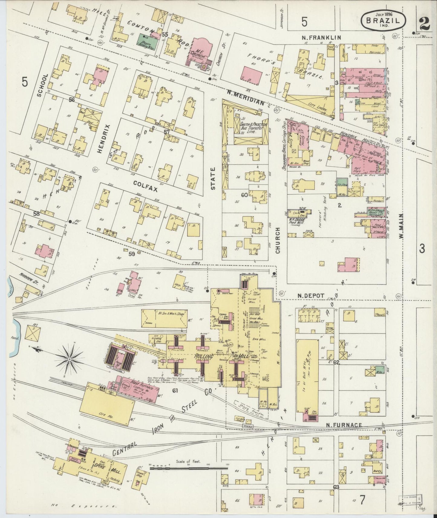 Sanborn Fire Insurance Map from Brazil, Clay County, Indiana (1896), Sheet #0002 - Complete Map Set gallery image, historic Sanborn map, vintage wall art, Indiana Indiana