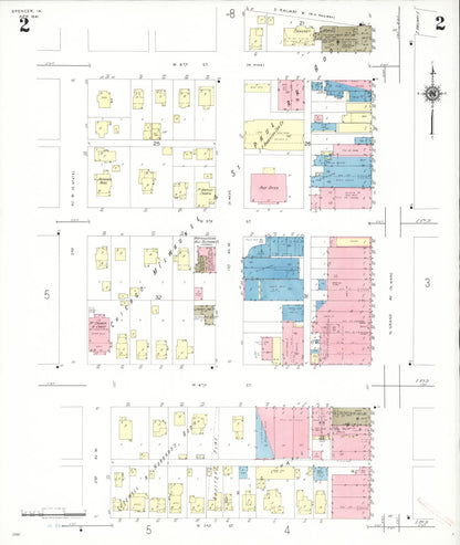 Sanborn Fire Insurance Map from Spencer, Clay County, Iowa (1941), Sheet #0002 - Historic Sanborn Fire Insurance Map Print, vintage old map wall art