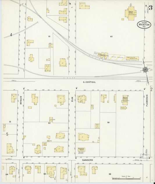 Sanborn Fire Insurance Map from Maxton, Robeson County, North Carolina (1911), Sheet #0003 - Historic Sanborn Fire Insurance Map Print, vintage old map wall art, antique decor, genealogy gift, North Carolina North Carolina map