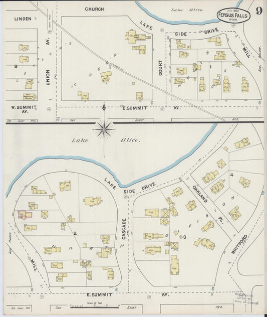 Sanborn Fire Insurance Map from Fergus Falls, Otter Tail County, Minnesota (1890), Sheet #0009 - Historic Sanborn Fire Insurance Map Print, vintage old map wall art, antique decor, genealogy gift, Minnesota Minnesota map