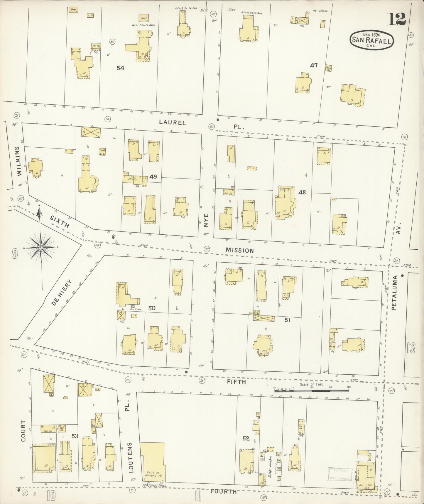 Sanborn Fire Insurance Map from San Rafael, Marin County, California (1894), Sheet #0012 - Complete Map Set gallery image, historic Sanborn map, vintage wall art, California California
