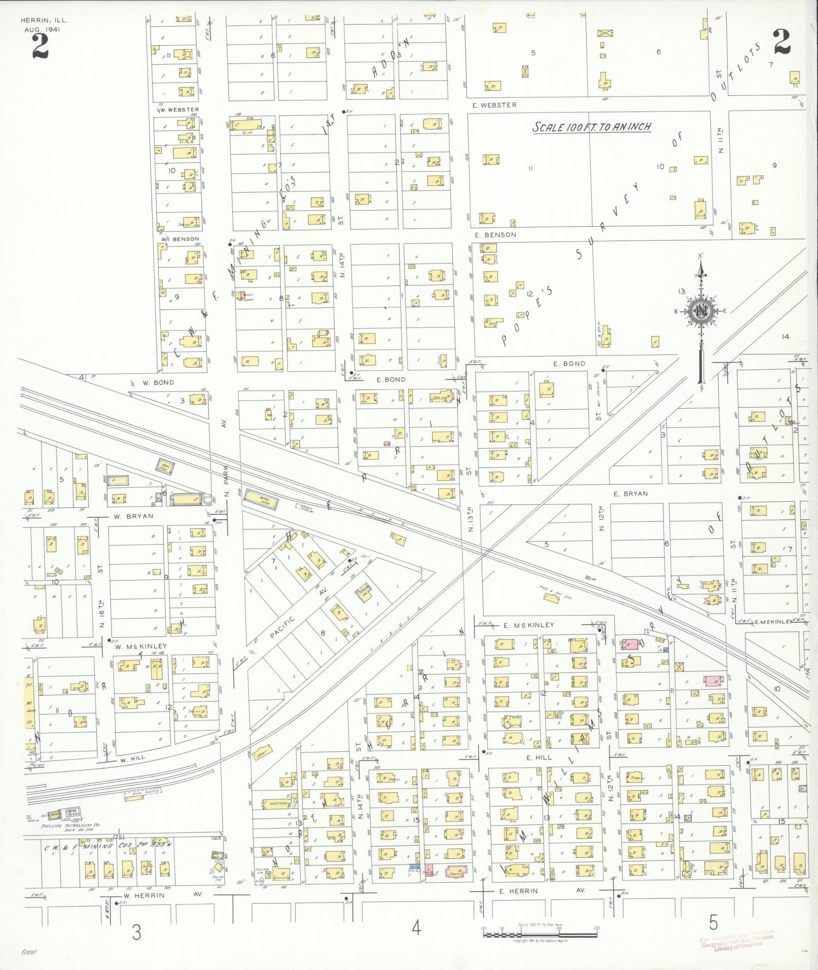 Sanborn Fire Insurance Map from Herrin, Williamson County, Illinois (1941), Sheet #0002 - Complete Map Set gallery image, historic Sanborn map, vintage wall art, Illinois Illinois