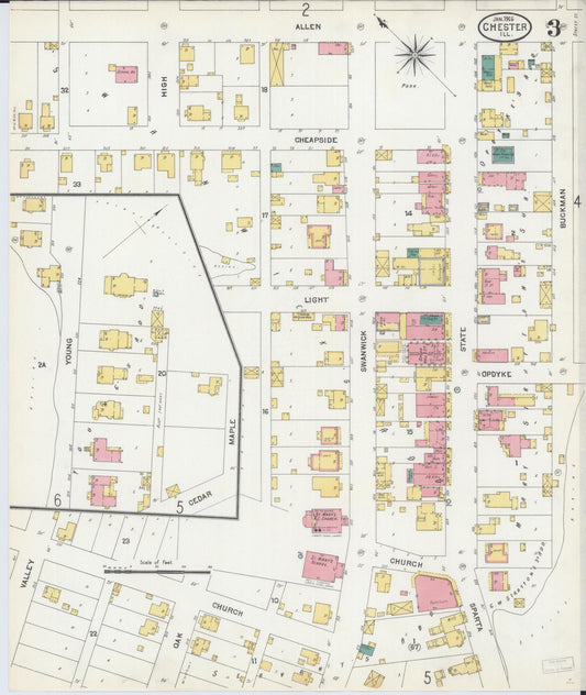 Sanborn Fire Insurance Map from Chester, Randolph County, Illinois (1906), Sheet #0003 - Historic Sanborn Fire Insurance Map Print, vintage old map wall art, antique decor, genealogy gift, Illinois Illinois map