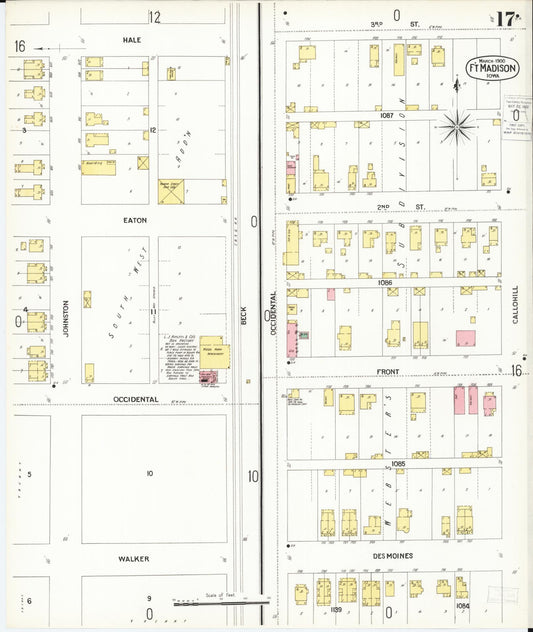 Sanborn Fire Insurance Map from Fort Madison, Lee County, Iowa (1900), Sheet #0017 - Historic Sanborn Fire Insurance Map Print, vintage old map wall art